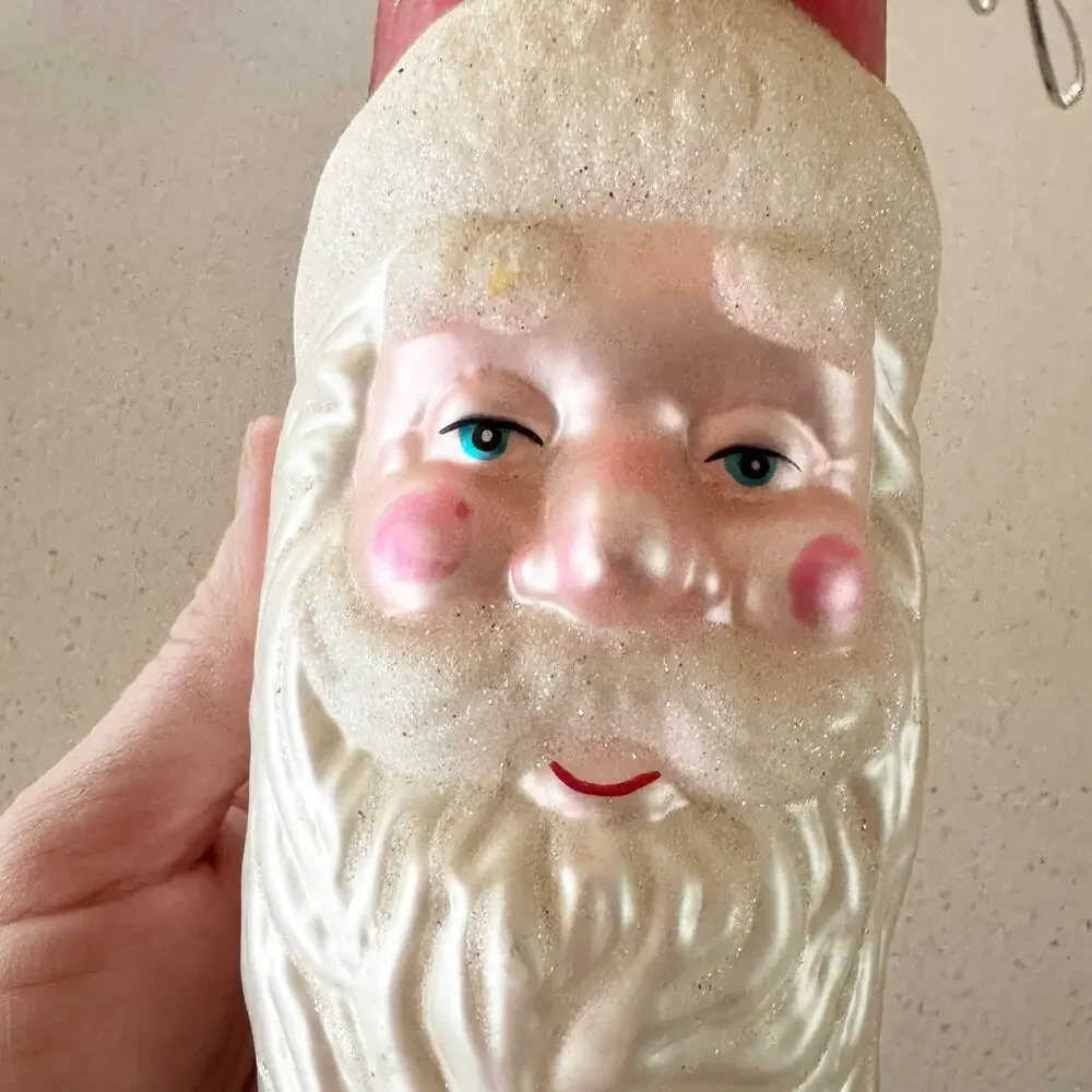 Santa‎ Crescent Moon Ornament Handblown Glass Vtg 11.5”